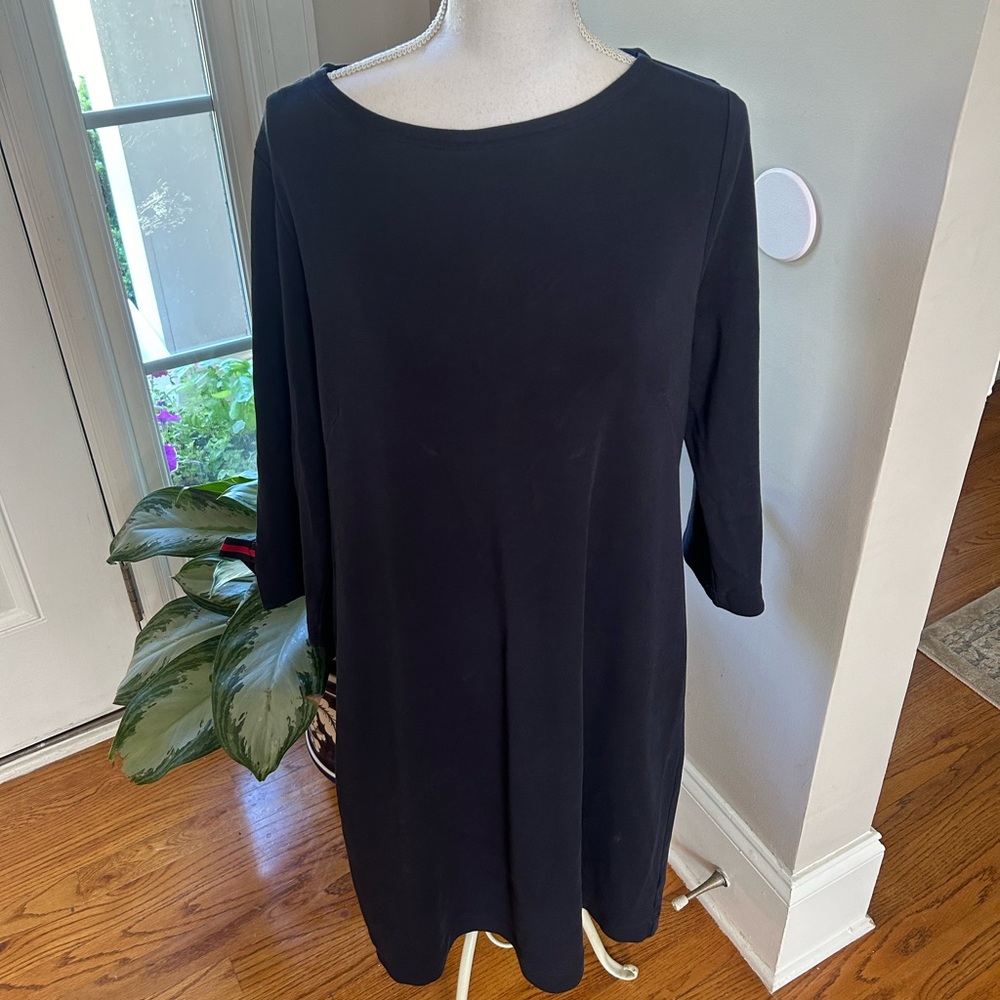 Talbots Womans XL Blue 3/4 Ribbon Bow Sleeve Dress Boat neck Sheath Classic